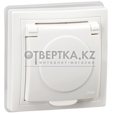 KVARTA Розетка с заземлением с защитными шторками с крышкой 16А IP44 РСбш10-3-КБ-44 белый GENERICA KV-R16-16-44-K01