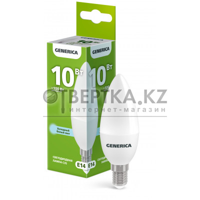 Лампа светодиодная C35 свеча 10Вт 230В 6500К E14 GENERICA LL-C35-10-230-65-E14-G