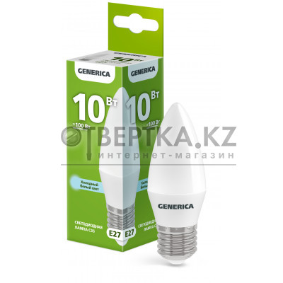 Лампа светодиодная C35 свеча 10Вт 230В 6500К E27 GENERICA LL-C35-10-230-65-E27-G