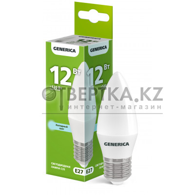Лампа светодиодная C35 свеча 12Вт 230В 6500К E27 GENERICA LL-C35-12-230-65-E27-G