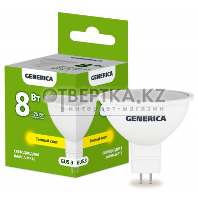 Лампа светодиодная GENERICA MR16 8Вт 230В 3000К GU5.3 LL-MR16-08-230-30-GU5-G 