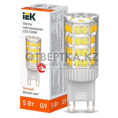 Лампа светодиодная CORN капсула 5Вт 230В 3000К керамика G9 IEK LLE-CORN-5-230-30-G9