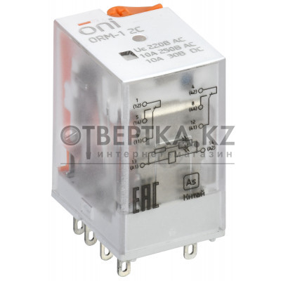 Реле интерфейсное ORM-1 2C 220В AC со светодиодом и тестовой кнопкой ONI ORM-1-2C-AC220V-L-B 