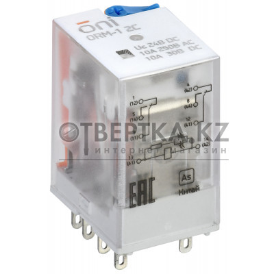 Реле интерфейсное ORM-1 2C 24В DC со светодиодом и тестовой кнопкой ONI ORM-1-2C-DC24V-L-B 