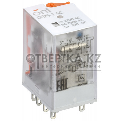 Реле интерфейсное ORM-1 4C 220В AC со светодиодом и тестовой кнопкой ONI ORM-1-4C-AC220V-L-B 