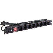 PDU 8 розеток нем. стандарт, с LED выключателем, 1U, шнур 2м вилка нем. стандарт, алюминиевый профиль ITK PH12-8D1