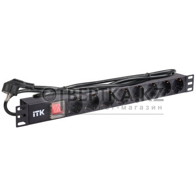 PDU 8 розеток нем. стандарт, с LED выключателем, 1U, шнур 2м вилка нем. стандарт, алюминиевый профиль ITK PH12-8D1