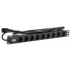 PDU 9 розеток DIN49440 (нем. станд.) 1U, шнур 2м вилка IEC 320 C14, алюминиевый профиль, черный ITK PH22-9D2 в Уральске