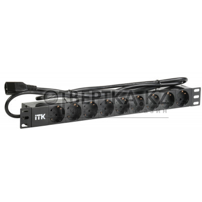 PDU 9 розеток DIN49440 (нем. станд.) 1U, шнур 2м вилка IEC 320 C14, алюминиевый профиль, черный ITK PH22-9D2