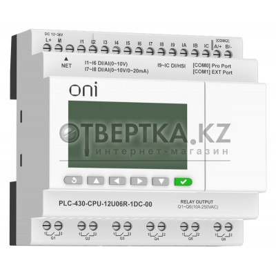 ПЛК 430 Модуль ЦПУ 4 DI 6 UI (0-10 В/DI) 2 UI (0-10 В/0-20 мА/DI) 6 RO 24В DC с Ethernet портом с экраном ONI PLC-430-CPU-12U06R-1DC-00