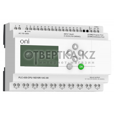 ПЛК 430 Модуль ЦПУ 16 DI 10 RO 220В AC с Ethernet портом с экраном ONI PLC-430-CPU-16D10R-1AC-00