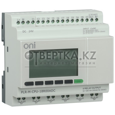 Микро ONI ПЛК 12 4 0-20мА 4 0-10В 4 до 60кГц 6 RTC SD RS485 Ethernet 24В DC PLR-M-CPU-18R00ADC