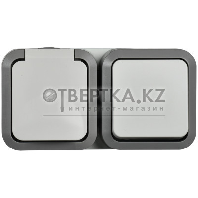 TORS Блок розетка  выключатель горизонтальный 16А IP55 TS242 серо-белый IEK TS-G10-6-55-V-K41