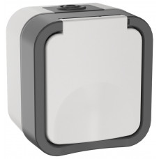 TORS Розетка 1-местная заземляющим контактом и крышкой 16А IP55 TS220 серо-белый IEK TS-R16-16-55-K41