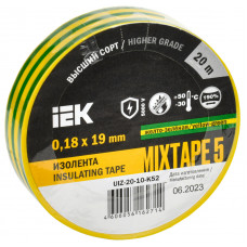 MIXTAPE 5 Изолента 0,18х19мм желто-зеленая 20м IEK UIZ-20-10-K52  в Алматы