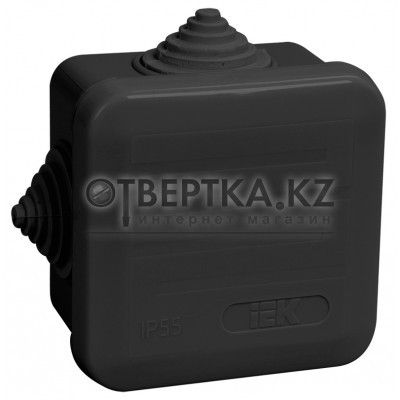 Коробка распаячная КМ41236 для открытой проводки с защелкивающейся крышкой безгалогенная (HF) 70х70х40мм IP44 4 гермовводов черная (RAL 9005) IEK UKO21-070-070-040-K02-44