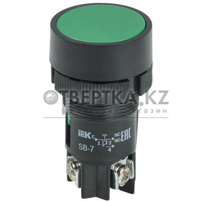 Кнопка IEK SВ-7 зеленая 1з+1р d22мм/240В BBT40-SB7-K06