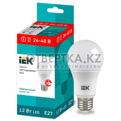 Лампа груша IEK LED A60 12Вт 24-48В 4000К E27 LLE-A60-12-24-48-40-E27
