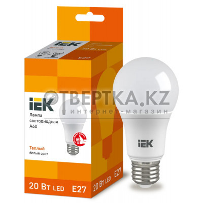 Лампа груша IEK LED A60 20Вт 230В 3000К E27 LLE-A60-20-230-30-E27