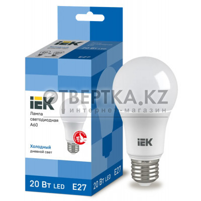 Лампа груша IEK LED A60 20Вт 230В 6500К E27 LLE-A60-20-230-65-E27
