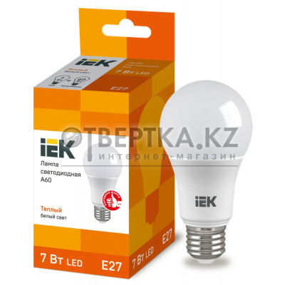 Лампа груша IEK LED A60 7Вт 230В 3000К E27 LLE-A60-7-230-30-E27