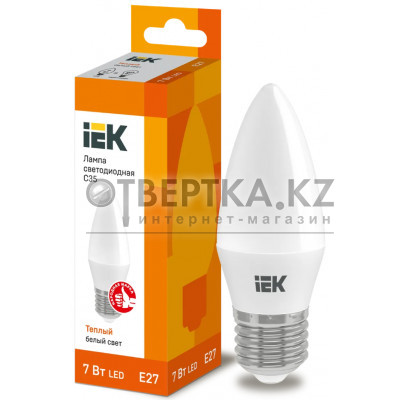 Лампа свеча IEK LED C35 7Вт 230В 3000К E27 LLE-C35-7-230-30-E27
