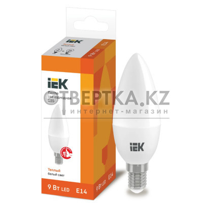 Лампа свеча IEK LED C35 9Вт 230В 3000К E14 LLE-C35-9-230-30-E14