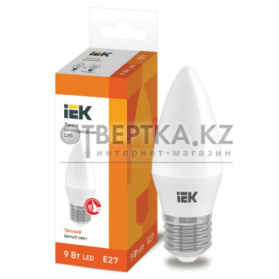 Лампа свеча IEK LED C35 9Вт 230В 3000К E27 LLE-C35-9-230-30-E27