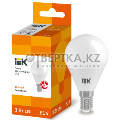 Лампа шар IEK LED G45 3Вт 230В 3000К E14 LLE-G45-3-230-30-E14