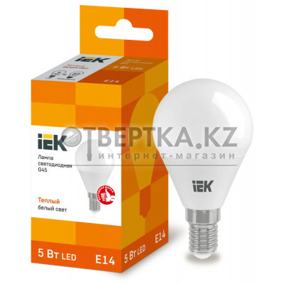Лампа шар IEK LED G45 5Вт 230В 3000К E14 LLE-G45-5-230-30-E14