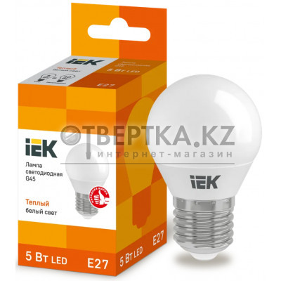 Лампа шар IEK LED G45 5Вт 230В 3000К E27 LLE-G45-5-230-30-E27