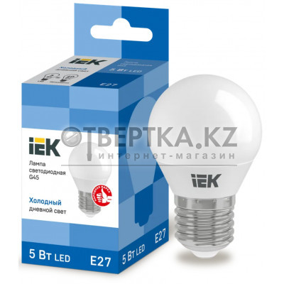 Лампа шар IEK LED G45 5Вт 230В 6500К E27 LLE-G45-5-230-65-E27