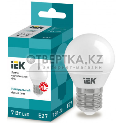Лампа шар IEK LED G45 7Вт 230В 4000К E27 LLE-G45-7-230-40-E27