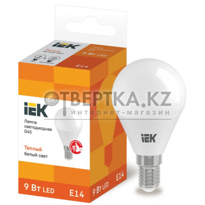 Лампа шар IEK LED G45 9Вт 230В 3000К E14 LLE-G45-9-230-30-E14