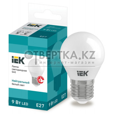 Лампа шар IEK LED G45 9Вт 230В 4000К E27 LLE-G45-9-230-40-E27
