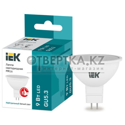 Лампа IEK LED MR16 9Вт 230В 4000К GU5.3 LLE-MR16-9-230-40-GU5