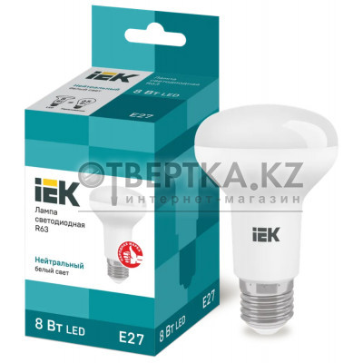 Лампа IEK LED R63 8Вт 230В 4000К E27 LLE-R63-8-230-40-E27