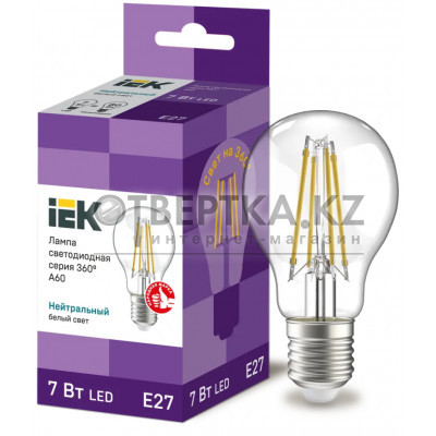 Лампа груша IEK LED A60 7Вт 230В 4000К E27 LLF-A60-7-230-40-E27-CL