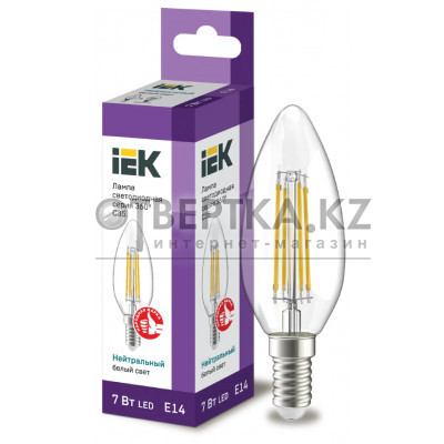 Лампа свеча IEK LED C35 7Вт 230В 4000К E14 LLF-C35-7-230-40-E14-CL