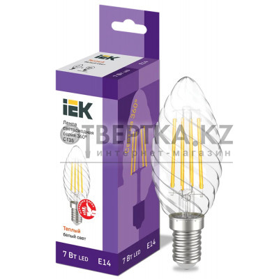 Лампа свеча IEK LED CT35 7Вт 230В 3000К E14 LLF-CT35-7-230-30-E14-CL