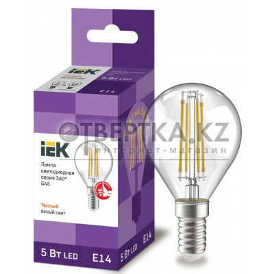 Лампа шар IEK LED G45 5Вт 230В 3000К E14 LLF-G45-5-230-30-E14-CL