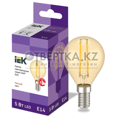 Лампа шар IEK LED G45 5Вт 230В 2700К E14 LLF-G45-5-230-30-E14-CLG