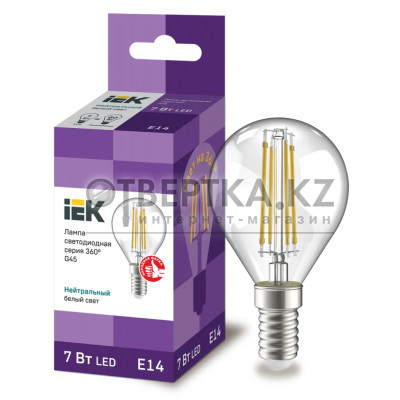 Лампа шар IEK LED G45 7Вт 230В 4000К E14 LLF-G45-7-230-40-E14-CL
