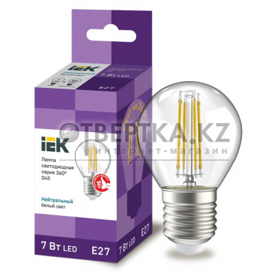 Лампа шар IEK LED G45 7Вт 230В 4000К E27 LLF-G45-7-230-40-E27-CL