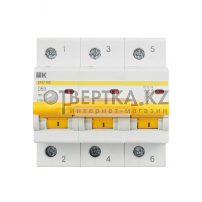 Автоматический выключатель IEK ВА47-100 3P D MVA40-3-063-D