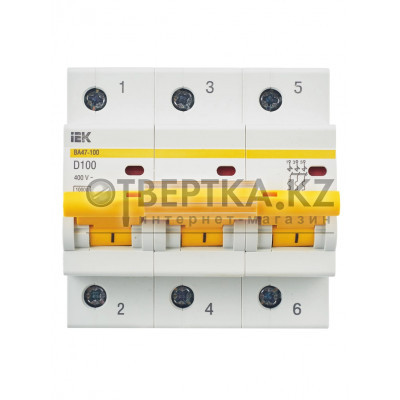 Автоматический выключатель IEK ВА47-100 3P D 100А 10кА MVA40-3-100-D