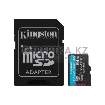 Карта памяти Kingston SDCG3/64GB A2 U3 V30 64GB + адаптер