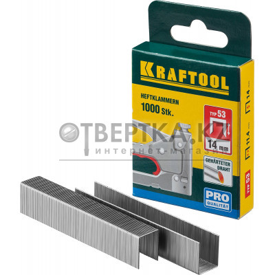 KRAFTOOL тип 53 (A/10/JT21) 14 мм, 1000 шт, калибр 23GA, скобы для степлера (31670-14)