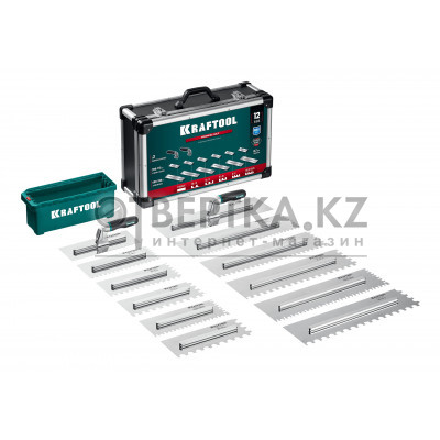 KRAFTOOL 280х115 мм (6шт) - 480х130 мм (6шт), набор нержавеющих гребенок со сменной 2к ручкой, в пластиковом кейсе (33268-H12)