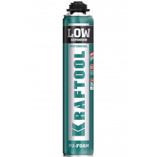 KRAFTOOL LOW EXPANSION, выход до 50 л, 800 мл, SVS, не залипающий клапан, пистолетная, всесезонная, монтажная пена (41181) в Шымкенте